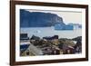 Greenland. Uummannaq. Colorful houses dot the rocky landscape.-Inger Hogstrom-Framed Photographic Print