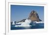 Greenland. Uummannaq. Uummannaq mountain and iceberg.-Inger Hogstrom-Framed Photographic Print