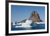 Greenland. Uummannaq. Uummannaq mountain and iceberg.-Inger Hogstrom-Framed Photographic Print