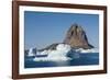 Greenland. Uummannaq. Uummannaq mountain and iceberg.-Inger Hogstrom-Framed Photographic Print