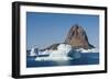 Greenland. Uummannaq. Uummannaq mountain and iceberg.-Inger Hogstrom-Framed Photographic Print