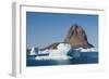 Greenland. Uummannaq. Uummannaq mountain and iceberg.-Inger Hogstrom-Framed Photographic Print