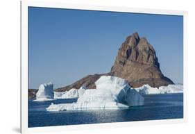 Greenland. Uummannaq. Uummannaq mountain and iceberg.-Inger Hogstrom-Framed Photographic Print