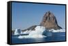 Greenland. Uummannaq. Uummannaq mountain and iceberg.-Inger Hogstrom-Framed Stretched Canvas