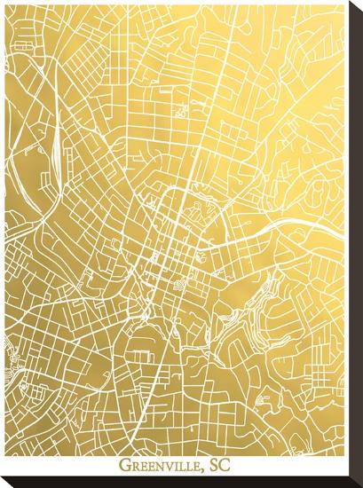 Greenville Sc-The Gold Foil Map Company-Stretched Canvas