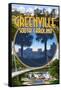 Greenville, South Carolina - Montage-Lantern Press-Framed Stretched Canvas