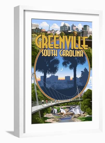 Greenville, South Carolina - Montage-Lantern Press-Framed Art Print