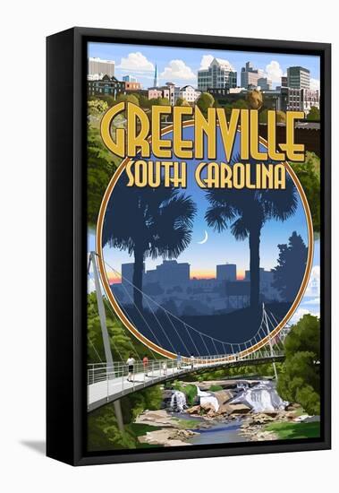 Greenville, South Carolina - Montage-Lantern Press-Framed Stretched Canvas