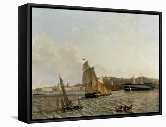 Greenwich from across the River with Hospital, the Observatory and the Hospital Ship 'Dreadnought'-John Wilson Carmichael-Framed Stretched Canvas