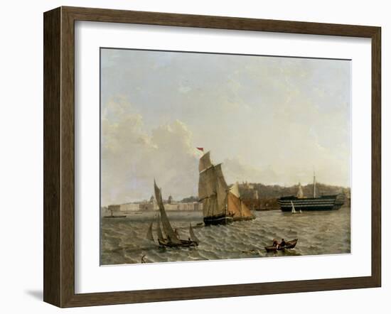 Greenwich from across the River with Hospital, the Observatory and the Hospital Ship 'Dreadnought'-John Wilson Carmichael-Framed Giclee Print