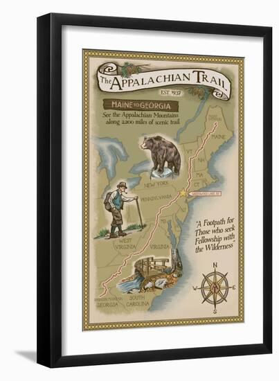 Greenwood Lake, New York - Appalachian Trail Map-Lantern Press-Framed Art Print