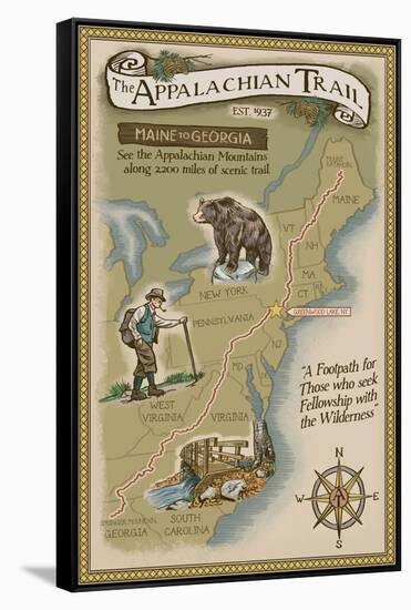 Greenwood Lake, New York - Appalachian Trail Map-Lantern Press-Framed Stretched Canvas