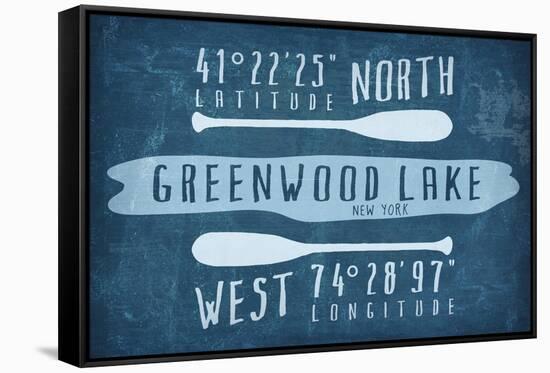 Greenwood Lake, NY - Lake Essentials - Latitude and Longitude-Lantern Press-Framed Stretched Canvas