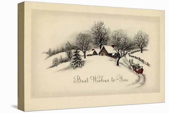 Greeting Card - Snow Covered House with Red Windows and a Red Carriage-null-Stretched Canvas