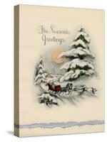 Greeting Card - The Season's Greetings, Winter Scene with Red Carriage-null-Stretched Canvas