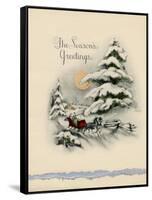 Greeting Card - The Season's Greetings, Winter Scene with Red Carriage-null-Framed Stretched Canvas