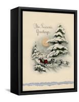 Greeting Card - The Season's Greetings, Winter Scene with Red Carriage-null-Framed Stretched Canvas