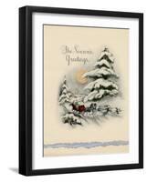 Greeting Card - The Season's Greetings, Winter Scene with Red Carriage-null-Framed Art Print