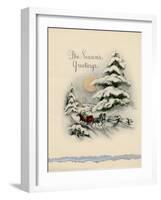 Greeting Card - The Season's Greetings, Winter Scene with Red Carriage-null-Framed Art Print