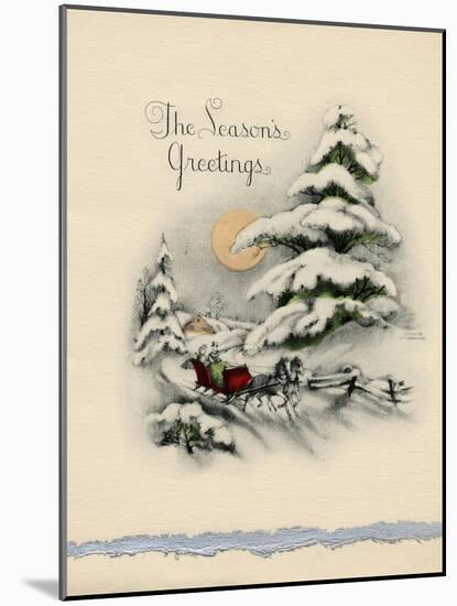 Greeting Card - The Season's Greetings, Winter Scene with Red Carriage-null-Mounted Art Print