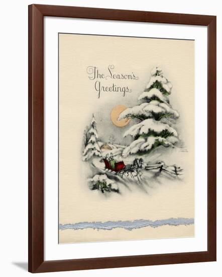 Greeting Card - The Season's Greetings, Winter Scene with Red Carriage-null-Framed Art Print