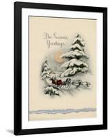 Greeting Card - The Season's Greetings, Winter Scene with Red Carriage-null-Framed Art Print