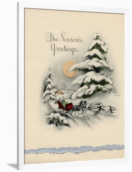 Greeting Card - The Season's Greetings, Winter Scene with Red Carriage-null-Framed Art Print