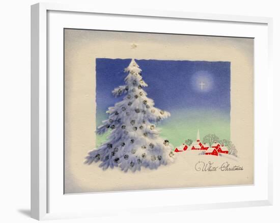 Greeting Card - White Christmas, White Tree with Red Village, National Museum of American History-null-Framed Art Print