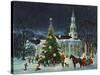 Greeting Card - White Church with Large Tree and People Surrounding-null-Stretched Canvas