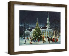 Greeting Card - White Church with Large Tree and People Surrounding-null-Framed Art Print