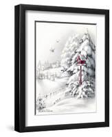 Greeting Card - Winter Scene with Red Birdhouse, National Museum of American History-null-Framed Art Print