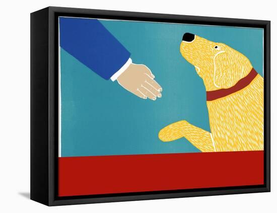 Greeting Visitors Good Dog Banner Yellow-Stephen Huneck-Framed Stretched Canvas