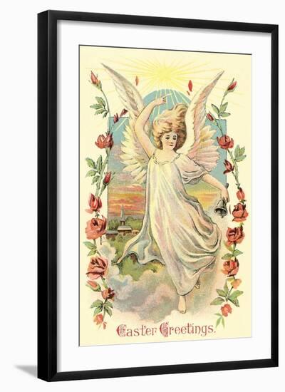 Greetings, Angel Amid Roses-null-Framed Art Print