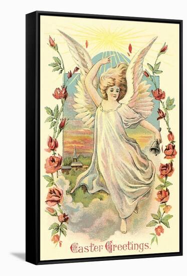Greetings, Angel Amid Roses-null-Framed Stretched Canvas