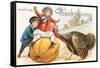 Greetings, Children with Turkey and Pumpkin-null-Framed Stretched Canvas