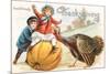 Greetings, Children with Turkey and Pumpkin-null-Mounted Premium Giclee Print