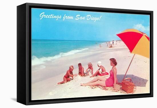 Greetings, Family on Beach, San Diego, California-null-Framed Stretched Canvas