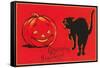 Greetings for Halloween, Black Cat and Jack O'Lantern-null-Framed Stretched Canvas