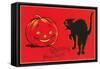 Greetings for Halloween, Black Cat and Jack O'Lantern-null-Framed Stretched Canvas