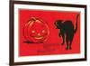 Greetings for Halloween, Black Cat and Jack O'Lantern-null-Framed Premium Giclee Print