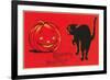 Greetings for Halloween, Black Cat and Jack O'Lantern-null-Framed Premium Giclee Print