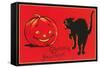 Greetings for Halloween, Black Cat and Jack O'Lantern-null-Framed Stretched Canvas