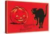 Greetings for Halloween, Black Cat and Jack O'Lantern-null-Stretched Canvas