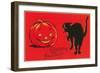 Greetings for Halloween, Black Cat and Jack O'Lantern-null-Framed Art Print