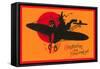 Greetings for Halloween, Cat and Witch in Plane-null-Framed Stretched Canvas