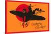 Greetings for Halloween, Cat and Witch in Plane-null-Stretched Canvas