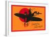 Greetings for Halloween, Cat and Witch in Plane-null-Framed Art Print