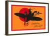 Greetings for Halloween, Cat and Witch in Plane-null-Framed Art Print