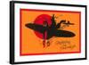 Greetings for Halloween, Cat and Witch in Plane-null-Framed Art Print