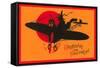 Greetings for Halloween, Cat and Witch in Plane-null-Framed Stretched Canvas